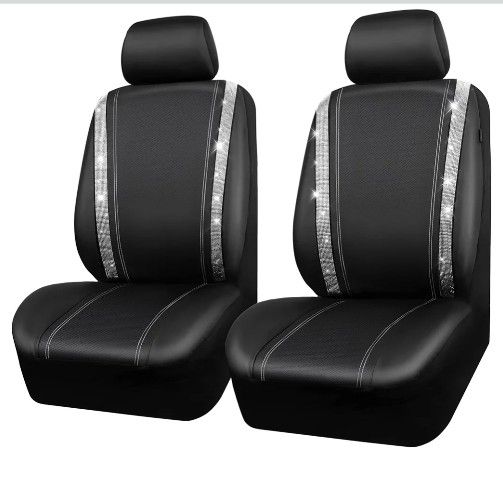 Bling Rhinestone & Leather Front And Back Seat Cover - Universal Fit