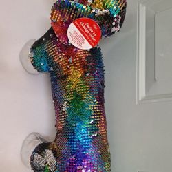 New!! Large Dan Dee Rainbow Sequin Dachshund Dog Plush Flip Sequins Doxie Weiner