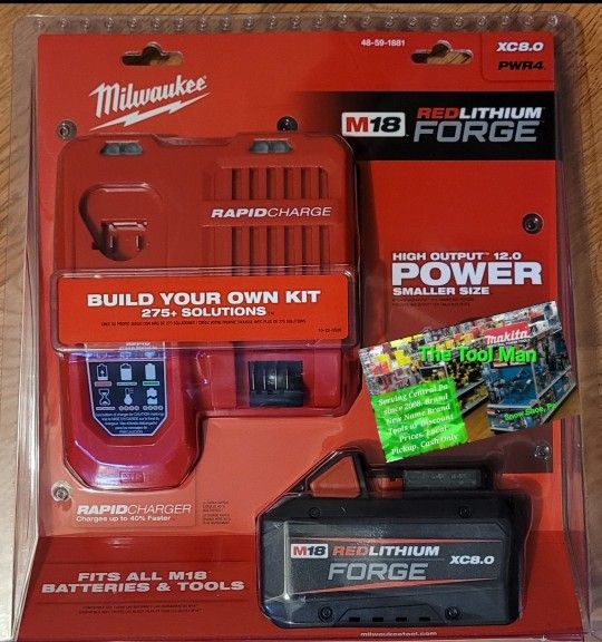 Milwaukee M18 XC 8.0ah Forge Battery & Rapid Charger Set. $175 Firm Pickup Only