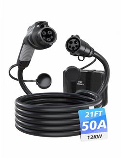 EV Extension Cord J1772 Cable, 21 Foot, 50 Amp Electric Vehicle Charger, 110-240V, SAE Indoor Outdoor, Honda Toyota Ford Chevy KIA Porsche BMW GMC