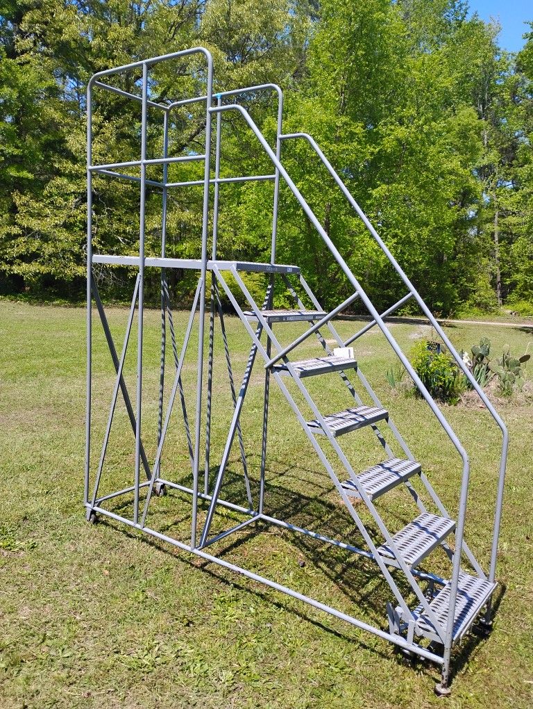 Warehouse rolling steps with platform