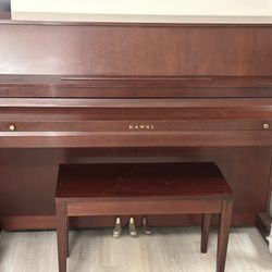 Kawai 506 Upright Wooden Piano With Bench Mahogany Color