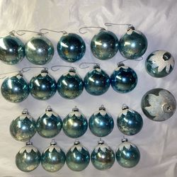 22 VTG Shiny Brite Mercury blown Glass  Christmas Ornament Mica Snowcap Blue