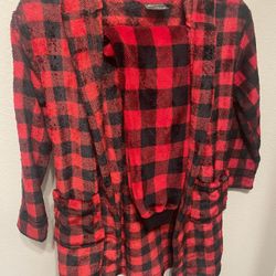 Eddie Bauer Youth Red Plaid Soft Robe And Lounge Pants, XS