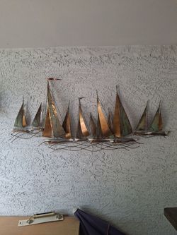Curtis Jere Mid Century Metal Sailboat Wall Art Sculpture