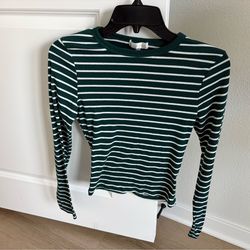 $7 for (1) Forest Green & White Striped Long Sleeve Tee - Juniors