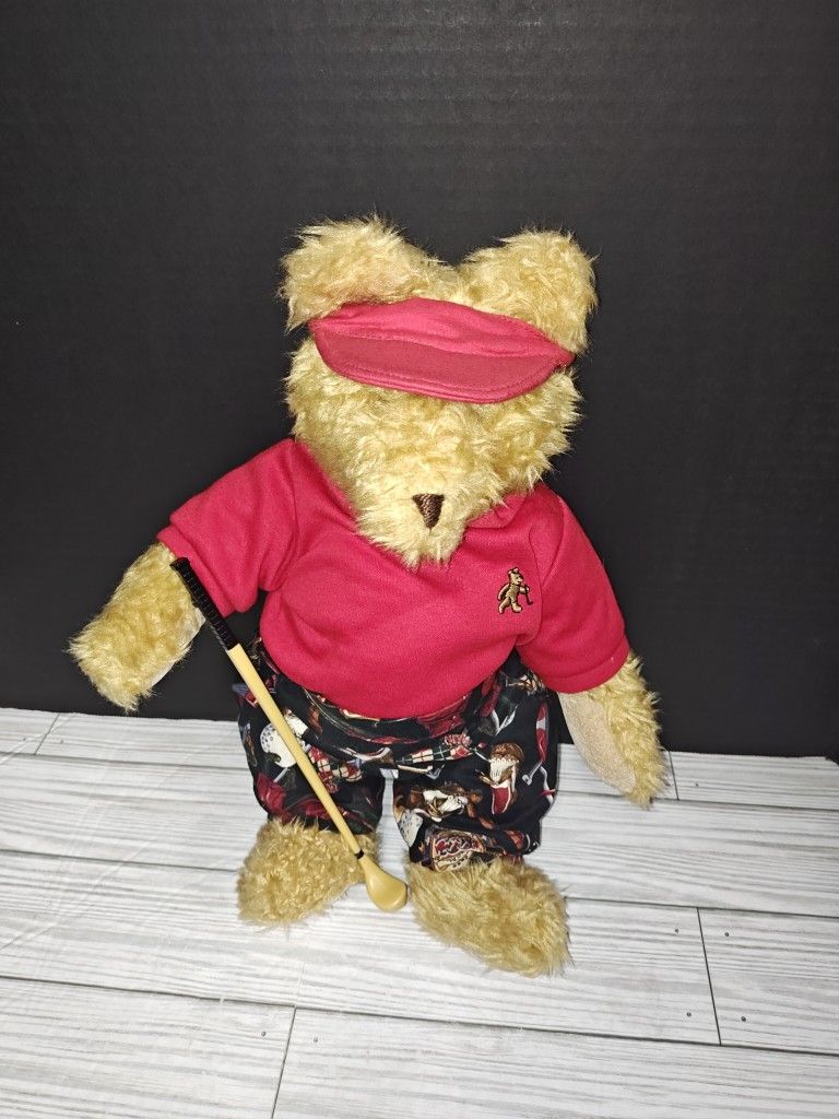 Douglas Cuddle Toys Fully Jointed Golfing Vintage Collectible Teddy Bear New