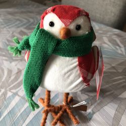 Holiday Red Plaid Bird With Scarf - 6” Tall, NWT