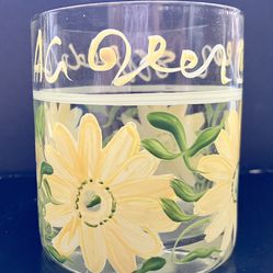 Tracy Porter Handpainted Sunflower Glass Candle Holder with 3 Beeswax Votive Candles