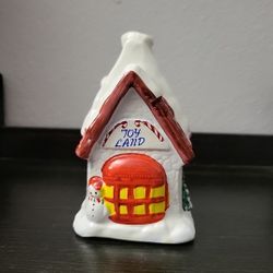 Vintage JSNY Holiday Village Hand Painted "Toy Land" Ceramic Candle Holder 5x4x3