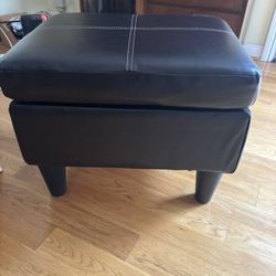 Small Leather Brown Chair Ottoman 
