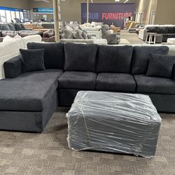 New Black Sectional And Ottoman