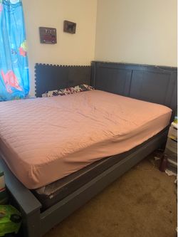Queen size bed frame with mattress and box spring