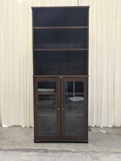 Dark Wood Open Shelf Bookcase with Glass Doors