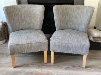 Grey Herringbone Accent Chairs — Set of 2 — Like New