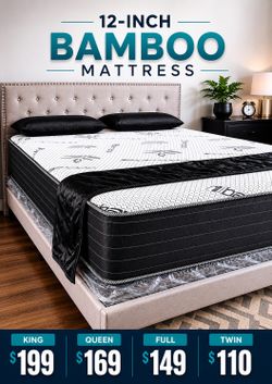 BRAND NEW 12 INCH ALL FOAM BAMBOO MATTRESS/TWIN $110/FULL $149/QUEEN $169/KING $199/FAST DELIVERY
