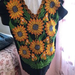 Embroidered Mexican blouse, with bright, beautiful Sunflowers