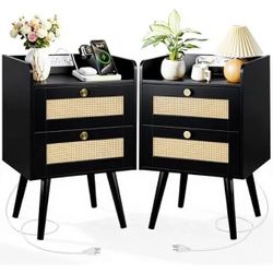 Nightstand SET black with charging station [NEW]