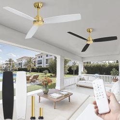 52 Inch Outdoor Ceiling Fans. Gold With Black/White 