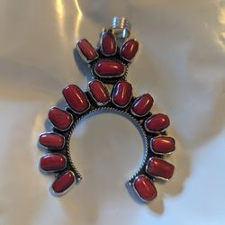 Red Coral And Silver Silver Necklace Pendant