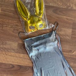 Gold Playboy Bunny! Long Silver Dress! Size XS New! 