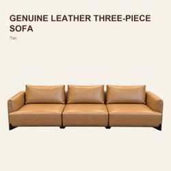Genuine Leather Double-Chaise Sectional – Cognac Brown
