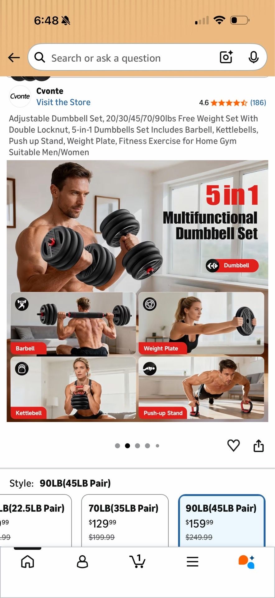 Adjustable Dumbbell Set, 20/30/45/70/90lbs Free Weights Set With Double Locknut, 5-in-1 Dumbbells Set