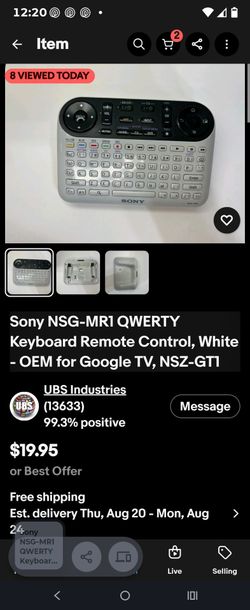 SONY NSG-MR1 QWERY Keyboard Remote Control