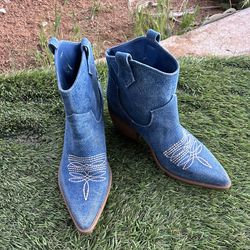 Marc Fisher Gidden Denim Cowboy Bootie - Size 8.5