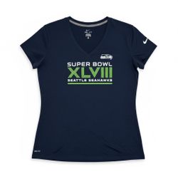 WOMENS Nike Seattle Seahawks Super Bowl Champions 2014 V-Neck T-Shirt XL