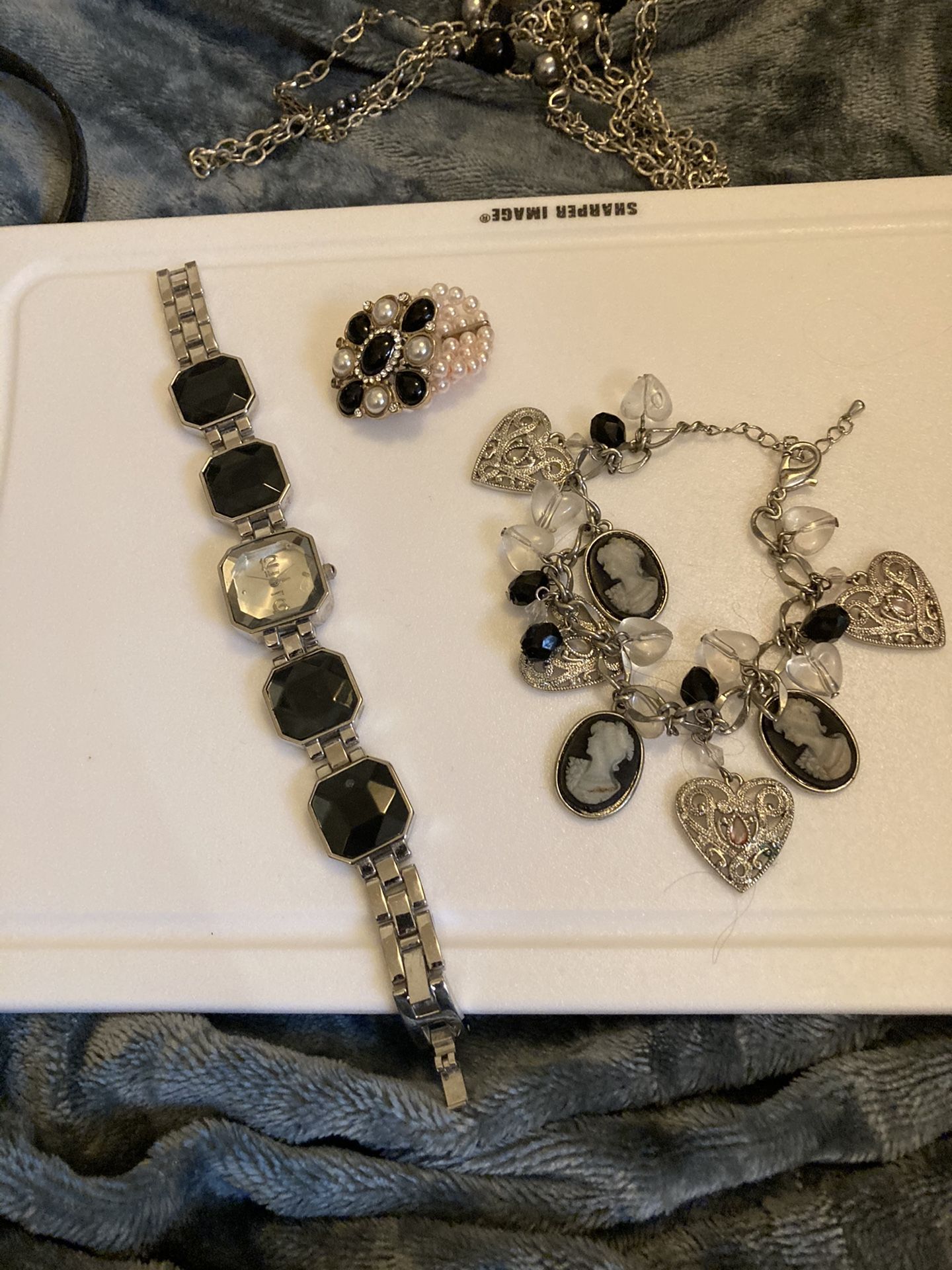 Black/Silver watch, Braclet, necklace lot