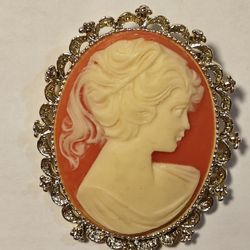 Vintage Gerry's Cameo Brooch Pin Ivory in Orange