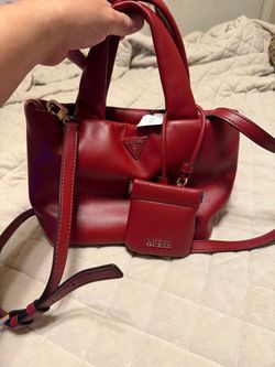 Guess Red Sunetra Handbag with Mini Pouch New
