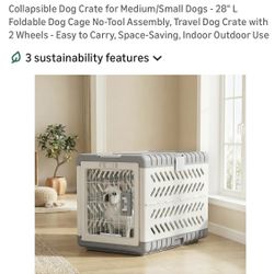 NIB! $100 Collapsible Dog Crate W/ Wheels 28x21x18 