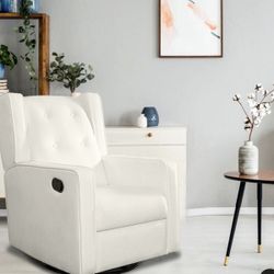 Adjustable Rocker Recliner Nursery Chair with 360 Degree Swivel, Nursery Glider for Home Lounge Spaces in Bright White, Microfiber