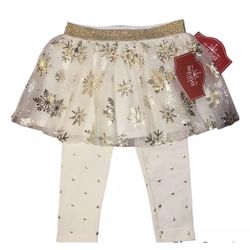 Girls Skirt And Leggings Snowflake 3/6Mo White Gold Tulle Holiday Time Kids