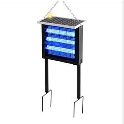 Solar Bug Zapper Outdoor Waterproof Mosquito Zapper with 3000v High Powered Rechargeable Electric Mosquito Killer with Grounding Bracket Fly Inse
