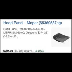 Mopar OEM Jeep Grand Cherokee Hood Panel Fits Years 2011-2022 ((contact info removed)7AG Manufacturer part #)