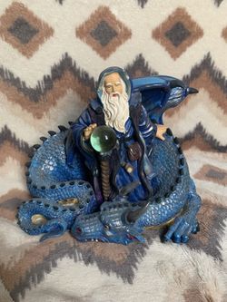 Wizard with Dragon and Staff Collectible Figurine Statue ceramic