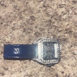 Cartier Inspired Watch Blue Leather Strap 