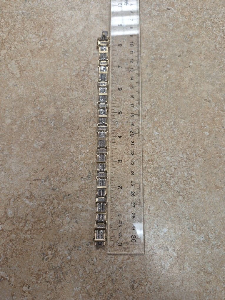 10k Yellow Gold Men's Baguette Cut Diamond Bracelet 8"