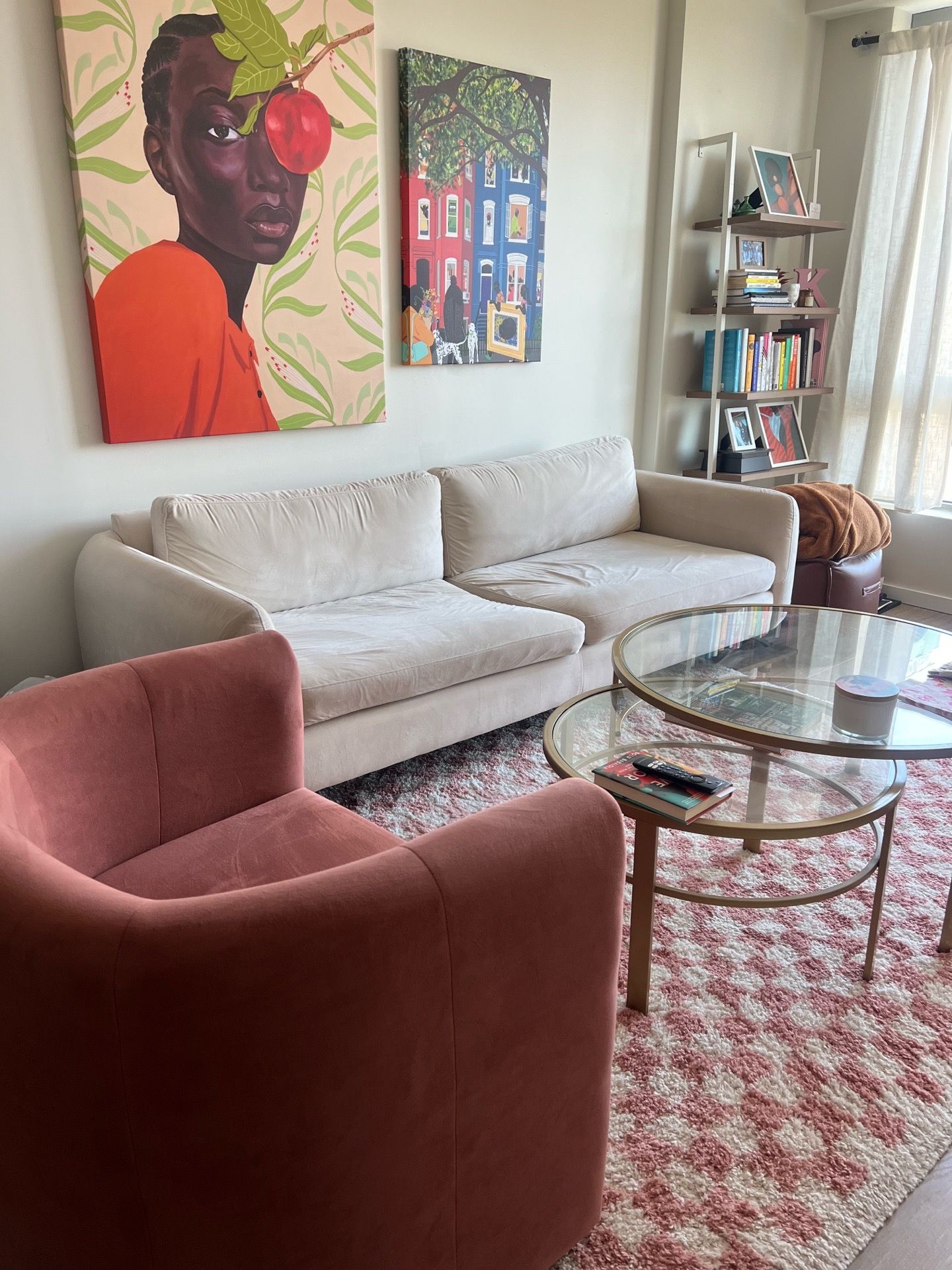 White sofa 86” & rug for sale