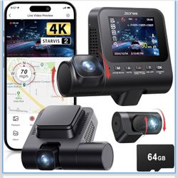 Dash Cam Front and Rear, 4K+1080P+1080P 3 Channel Dash Camera for Cars, STARVIS 2 Sensor Dash Camera with HDR Night Vision, 24H Parking Mode Car Camer