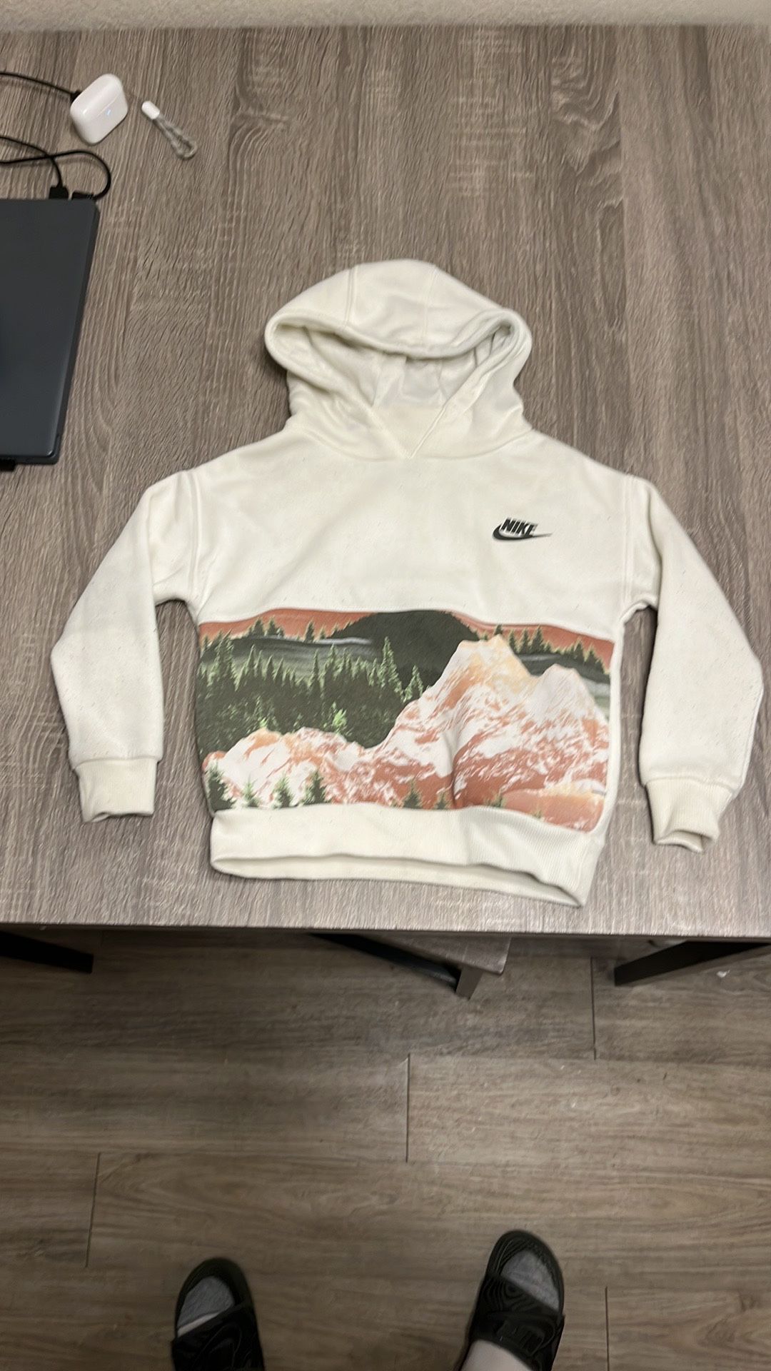 Nike Kids' White Hoodie with Mountain Design
