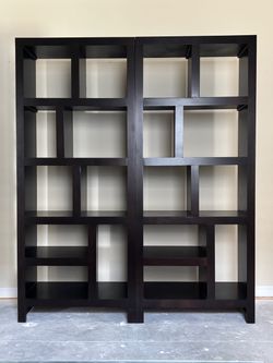 Dark Brown Open Bookcase Shelving Unit Pair