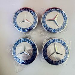 4PCS Fits Mercedes Benz Wheel Center Caps Emblem Blue Rim Hub Cover Badges 75mm