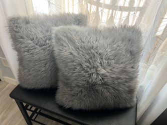 Extra large decorative plush fuzzy grey pillows