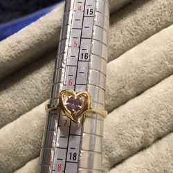 14kt gold heart and amethyst ring