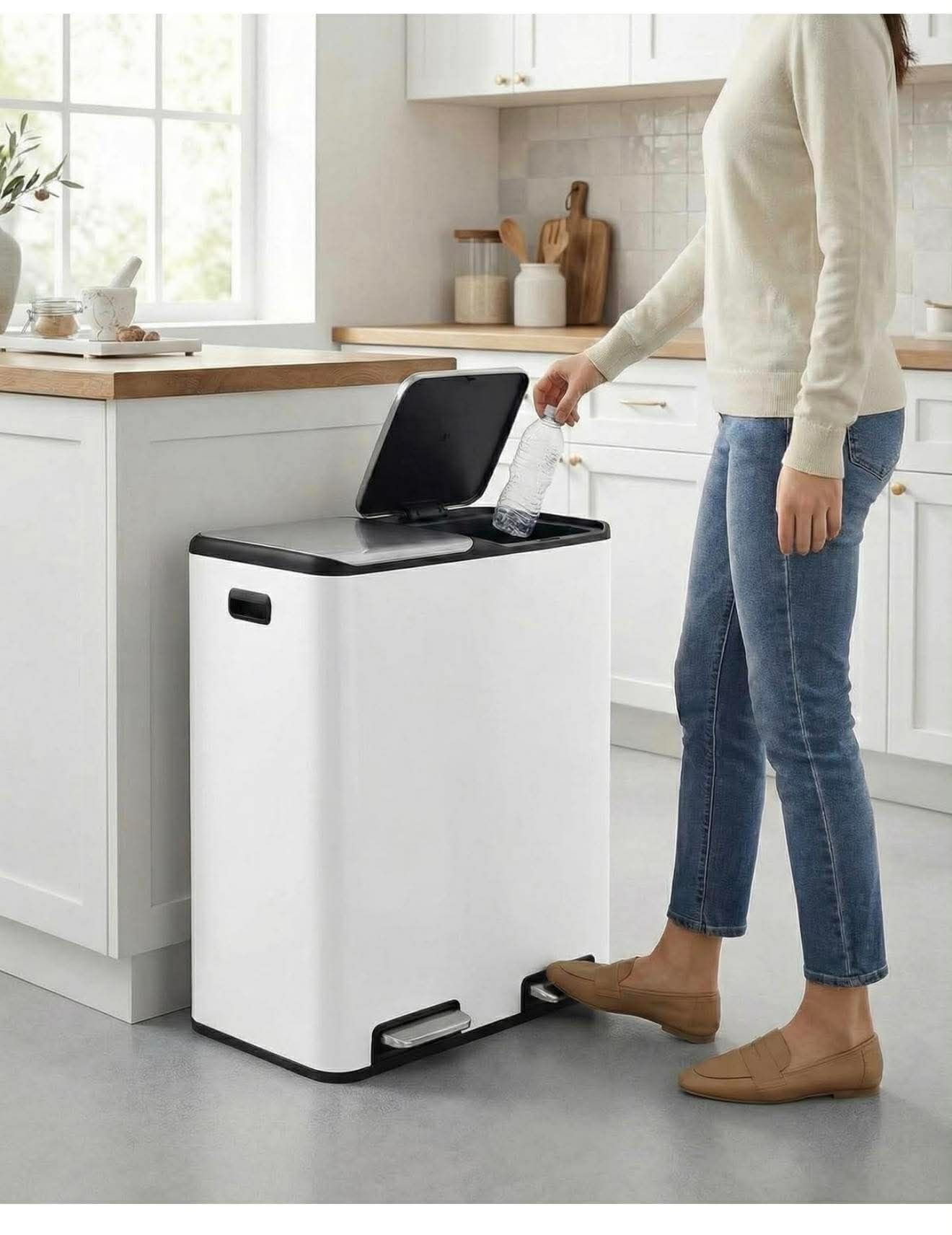 16 Gal (2 x 30 L) Dual Trash Can, Stainless Steel Kitchen Garbage Bin,B-1