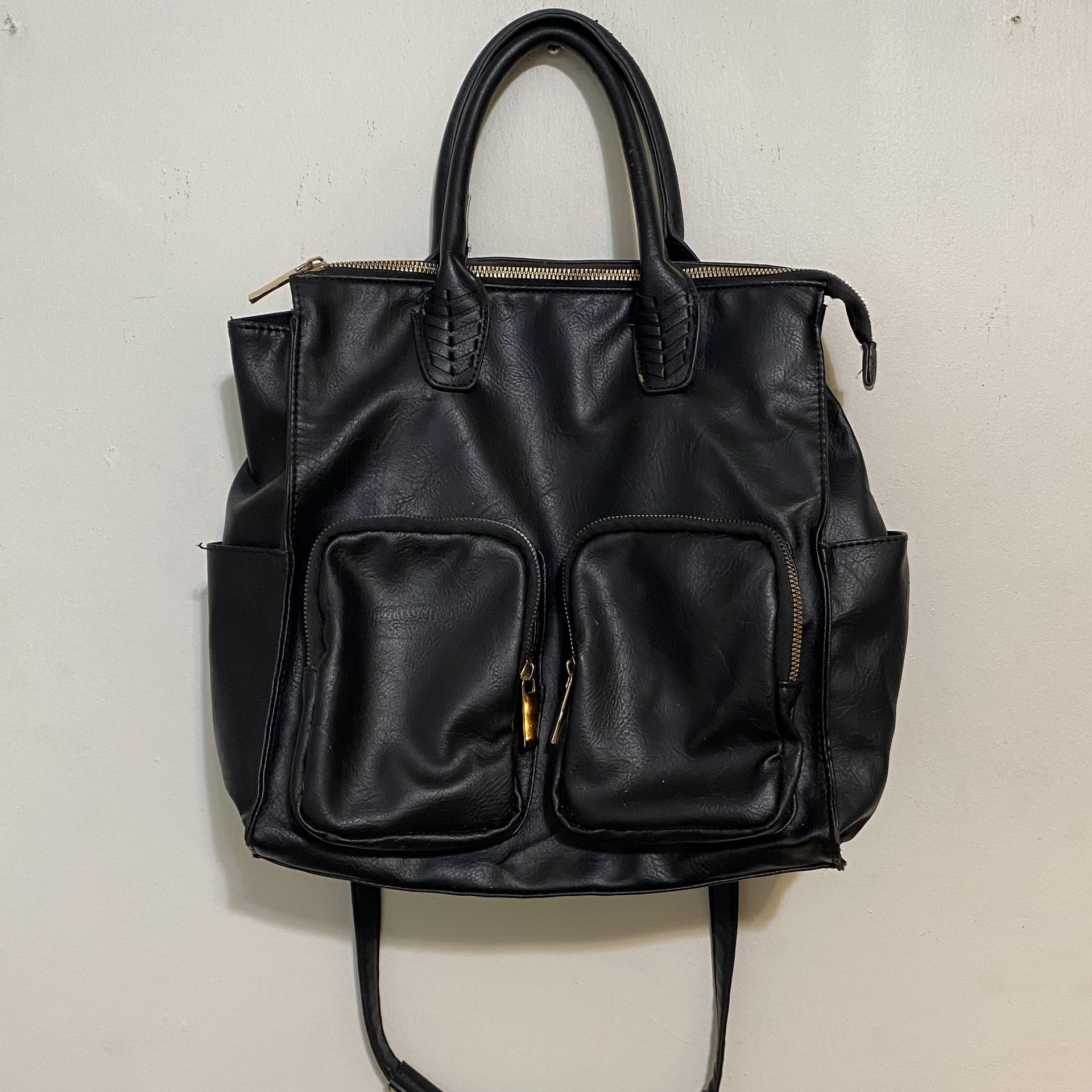 Black Faux Leather Backpack/Handbag